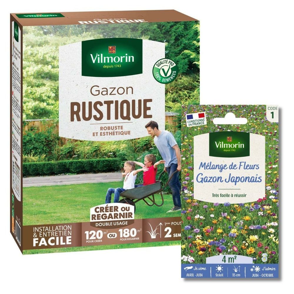 Gazon rustique - 3 kg + gazon japonais - 4 m² - mélange de fleurs