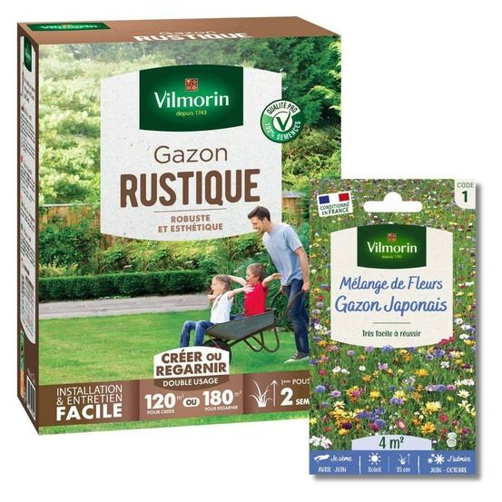 Gazon rustique - 3 kg + gazon japonais - 4 m² - mélange de fleurs
