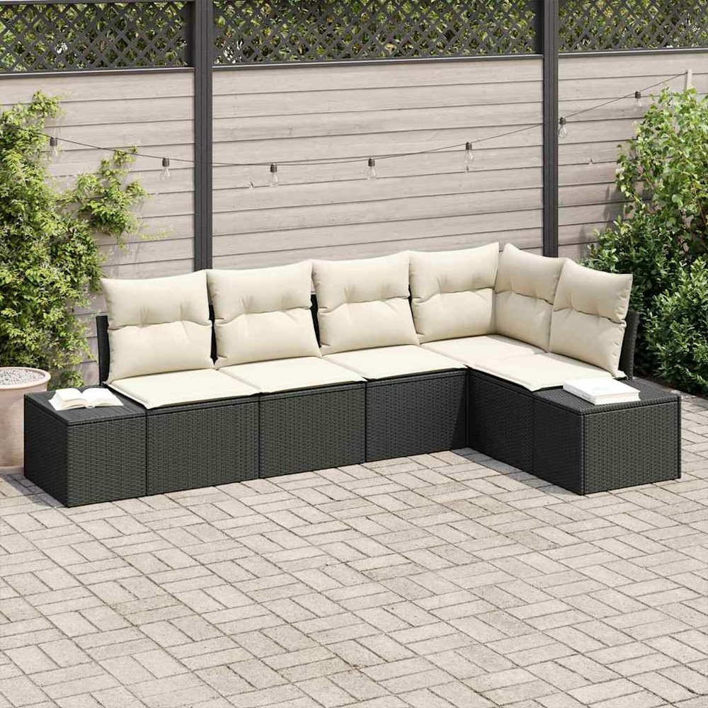 Ensemble de canapé de jardin 5 pcs noir polyrotin