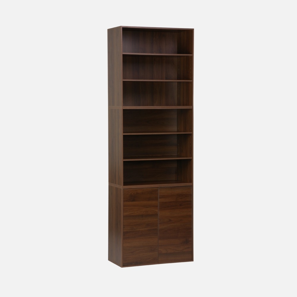 Etagère, bibliothèque modulable décor bois 3 éléments - 2 portes 5 étagères l 70 x p 35 x h 210cm - kompo