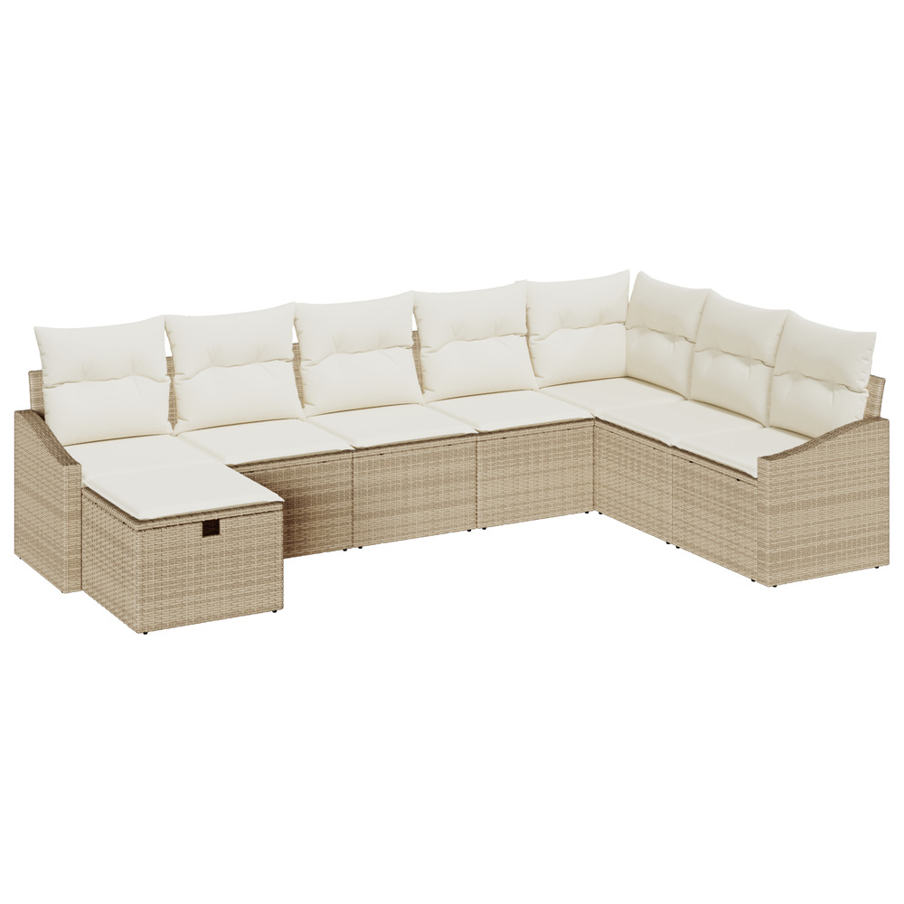 Ensemble de canapé de jardin 8 pièces avec coussins beige en rotin poly