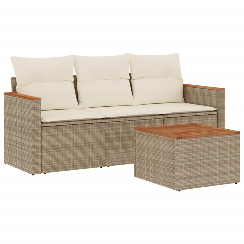 Salon de jardin avec coussins 4 pcs beige résine tressée