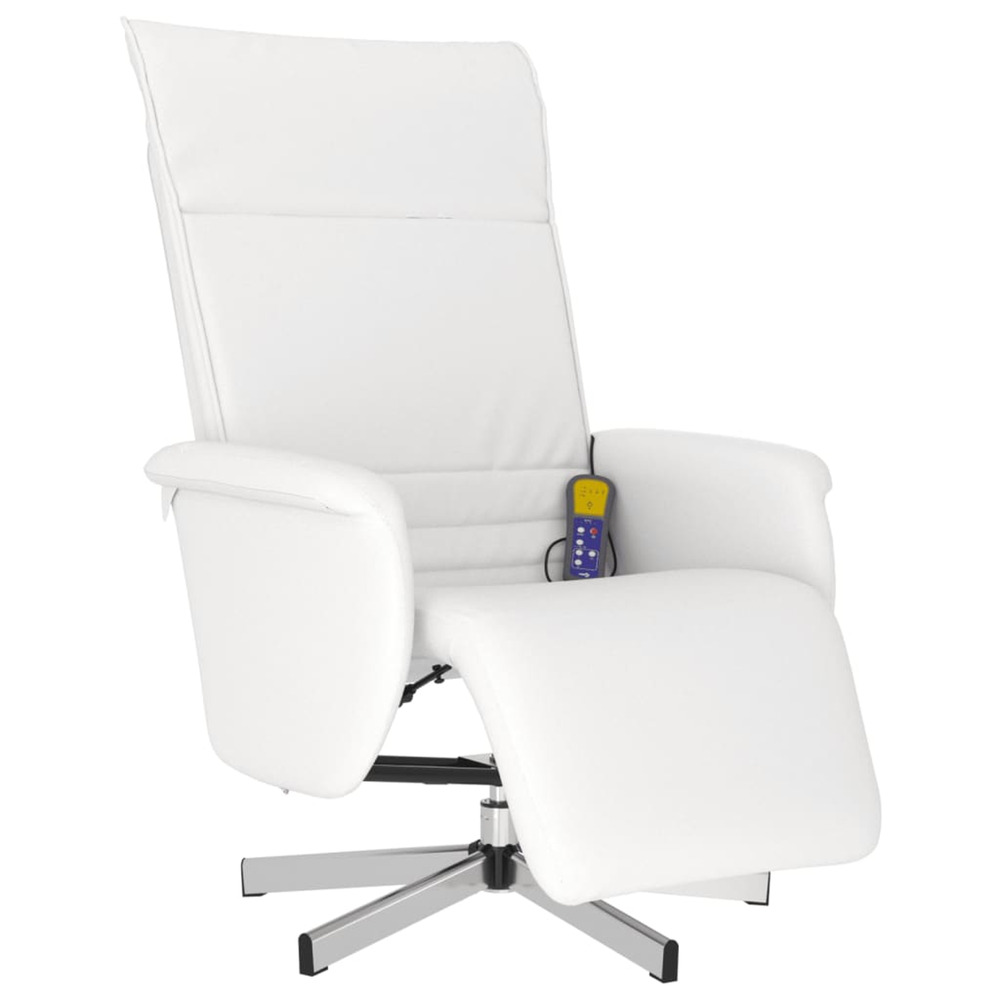 Fauteuil inclinable de massage repose-pieds blanc similicuir