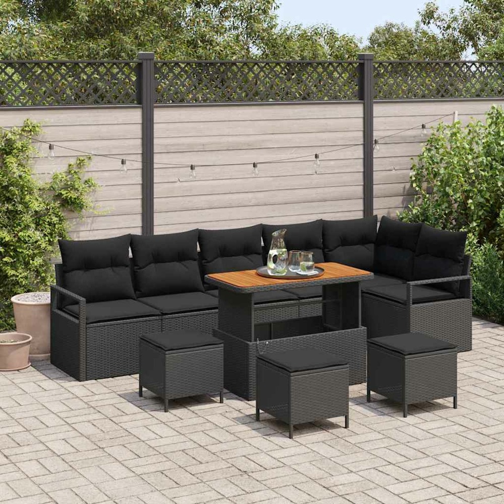 Ensemble de canapé de jardin 10 pcs noir poly rotin