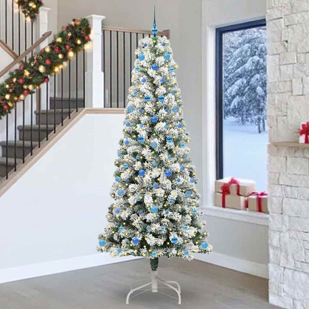 Très grand sapin de noël artificiel 240 cm, tout inclus : lumières led, cimier et 120 boules