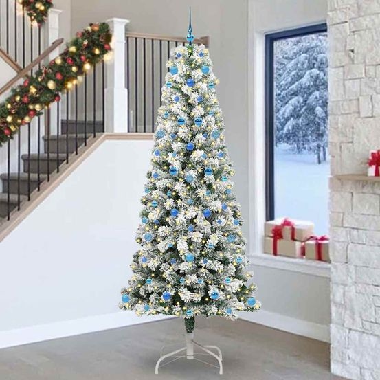 Très grand sapin de noël artificiel 240 cm, tout inclus : lumières led, cimier et 120 boules