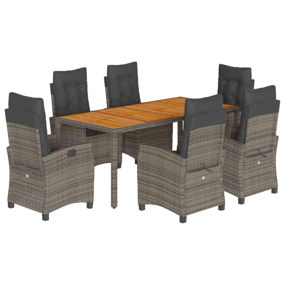 Ensemble à manger de jardin et coussins 7 pcs gris rotin