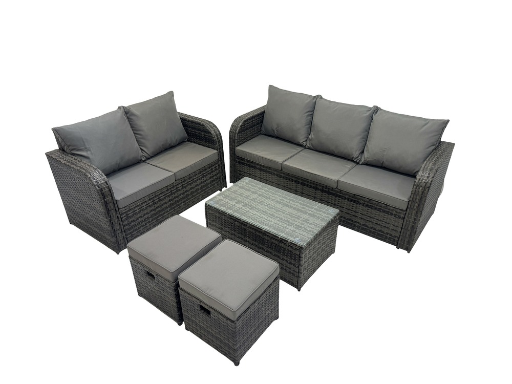 7 places ensemble de meubles de jardin avec table basse rectangulaire canapé 3 places canapé d'amour 2 petits tabourets