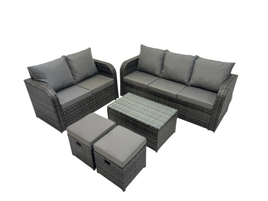 7 places ensemble de meubles de jardin avec table basse rectangulaire canapé 3 places canapé d'amour 2 petits tabourets