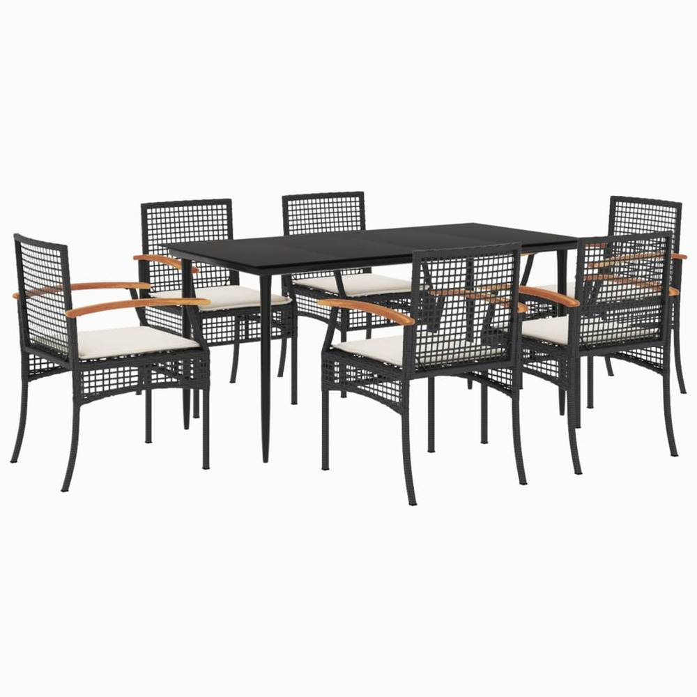 Ensemble à manger de jardin coussins 7pcs noir résine tressée