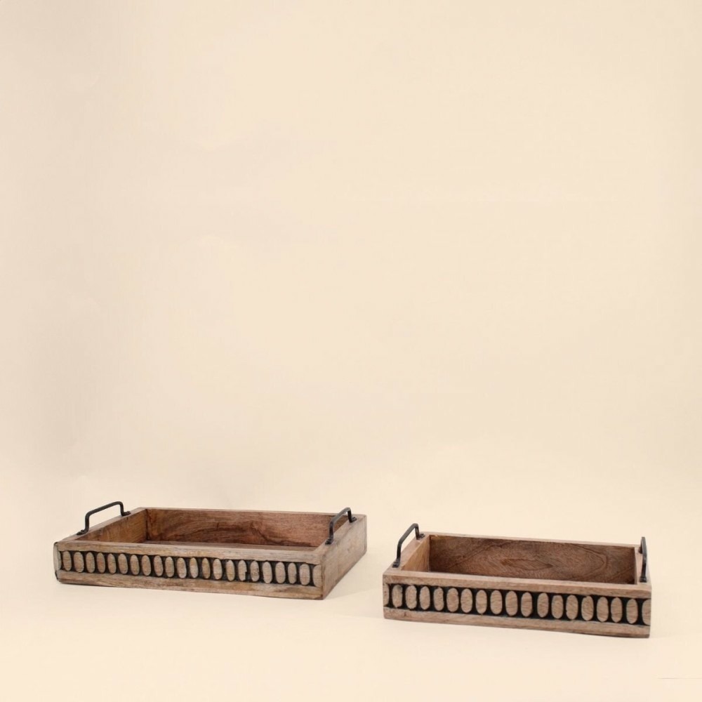 Set de 2 plateaux en bois avec poignées