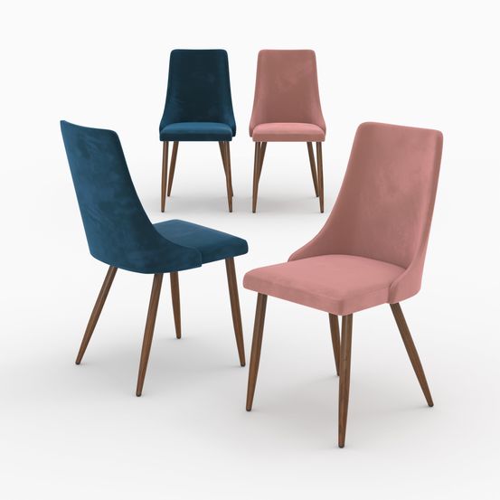 Vinni-pack 4 chaises en velours bleu et rose