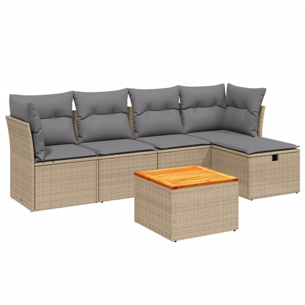 Salon de jardin avec coussins 6pcs mélange beige résine tressée