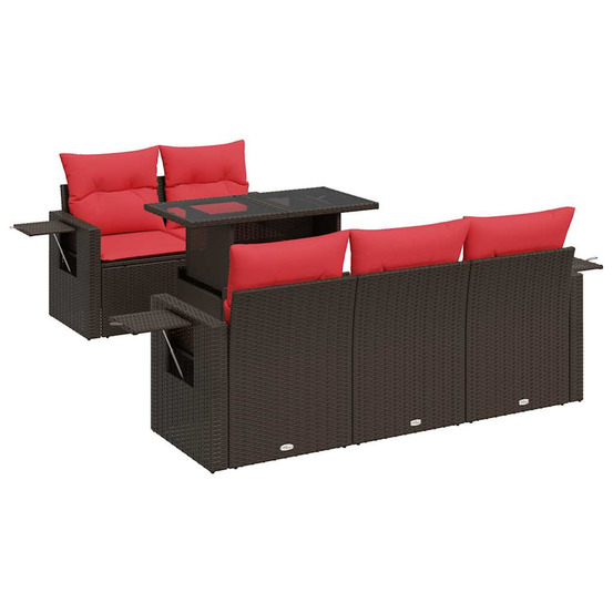 Salon de jardin avec coussins 6 pcs marron résine tressée acacia