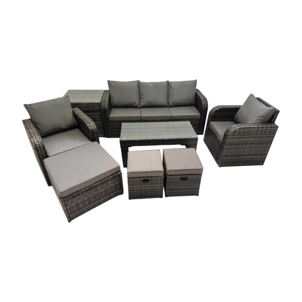 8 places salon de jardin avec table basse rectangulaire table d'appoint 3 tabourets ensemble de canapés en rotin