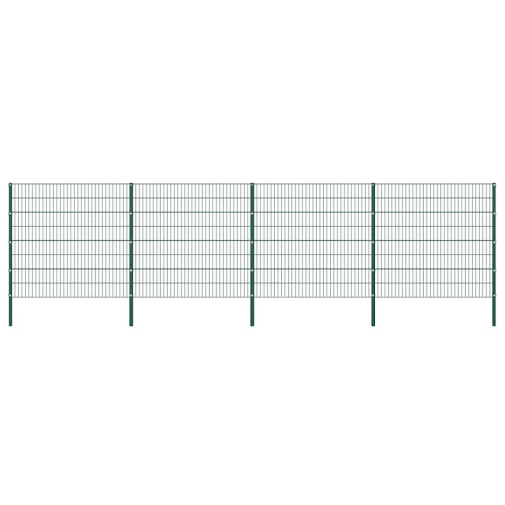 Panneau de clôture avec poteaux en fer 694,5 x 160 cm vert