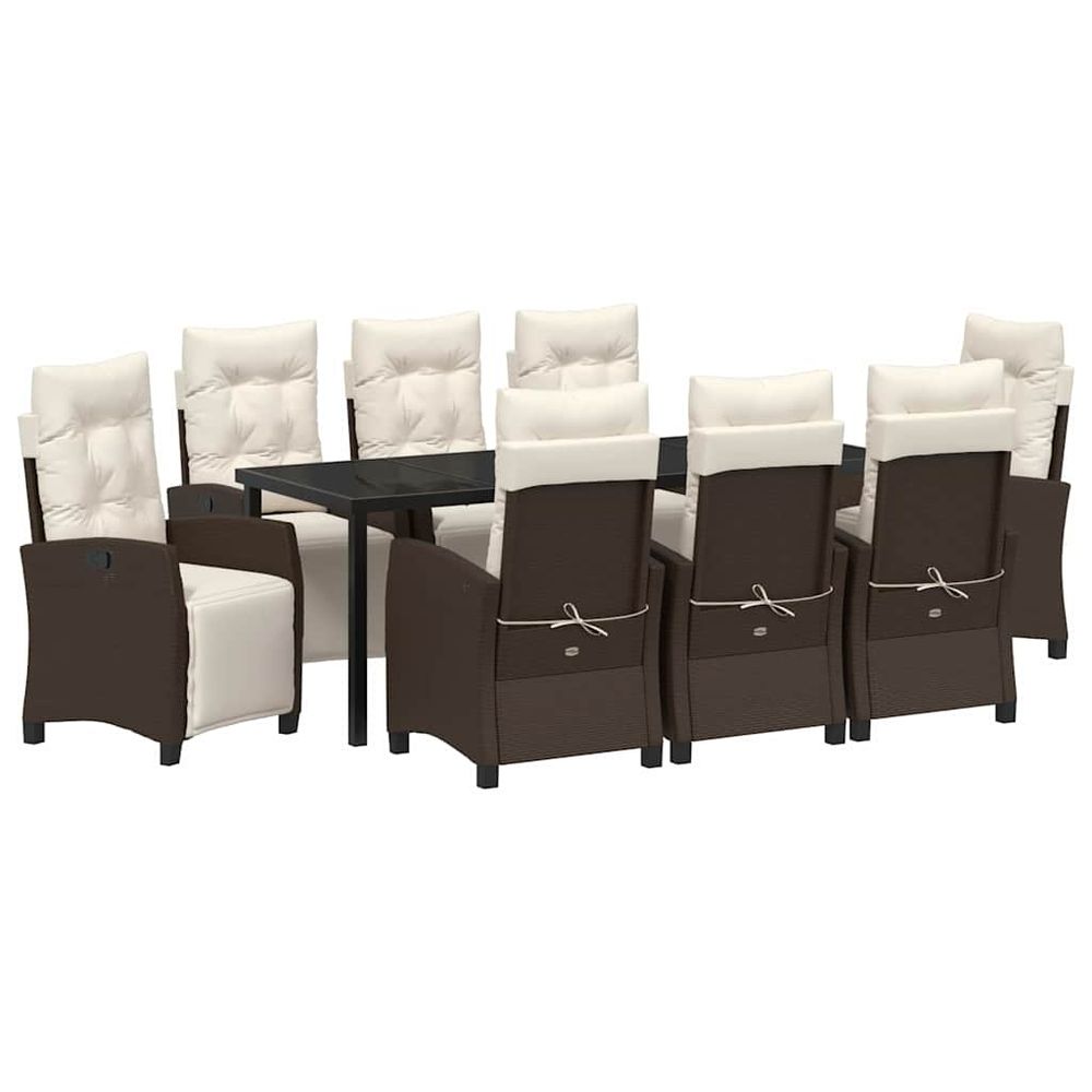 Ensemble de salle à manger pour jardin 9 pc marron polyrotin