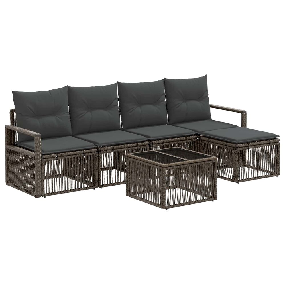 Ensemble de canapé de jardin 6 pc gris polyrotin