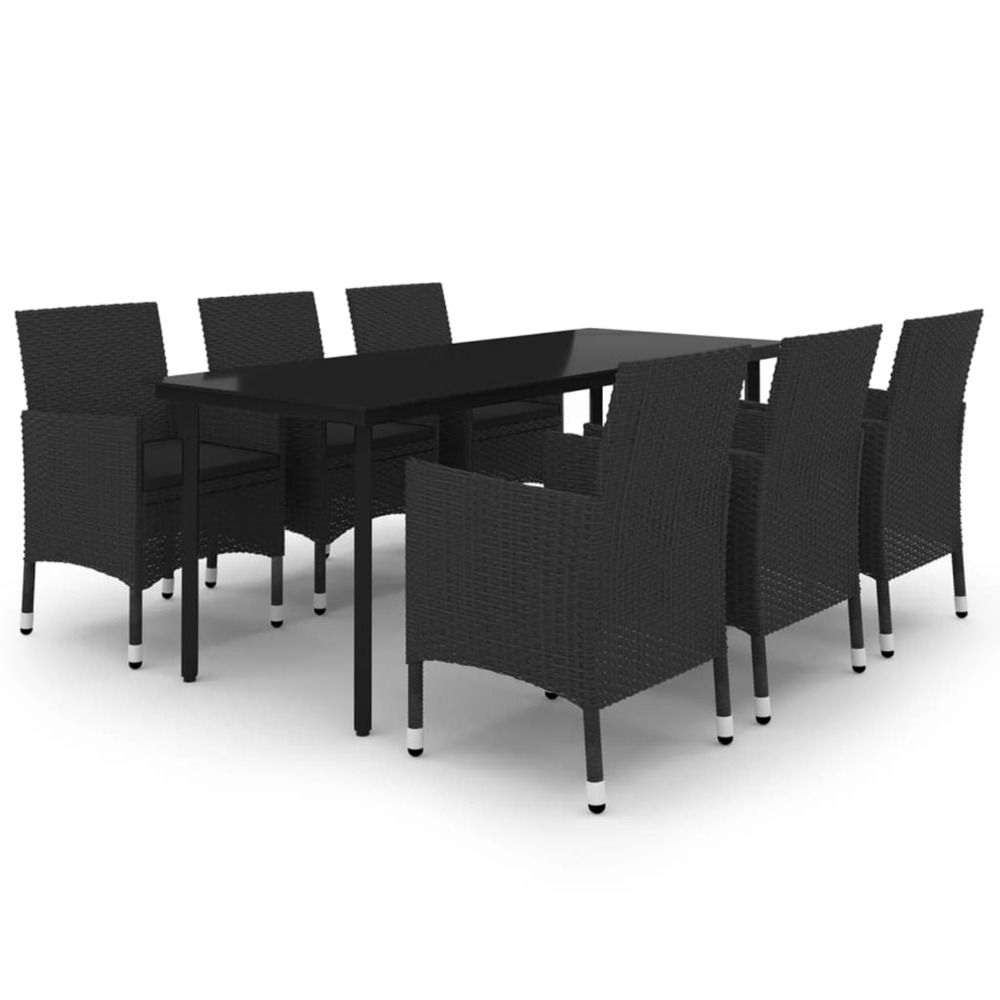 Ensemble à manger de jardin coussins 7 pcs résine tressée verre