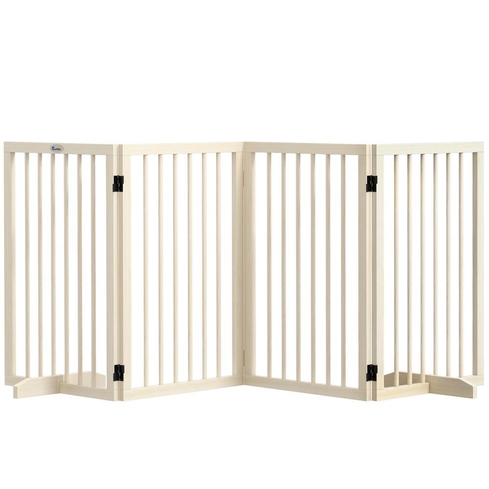 Barrière modulable bois massif animaux intérieur 4 panneaux pliables 206x76cm naturel