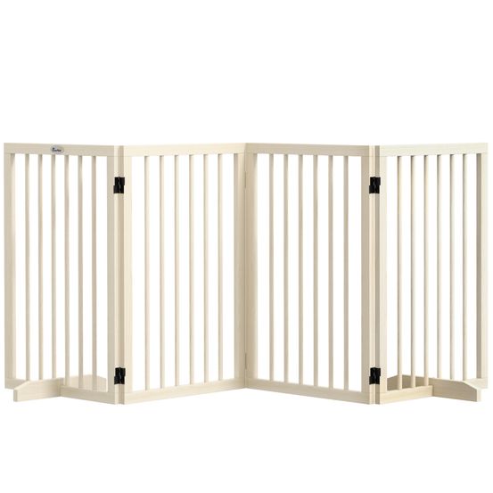 Barrière modulable bois massif animaux intérieur 4 panneaux pliables 206x76cm naturel