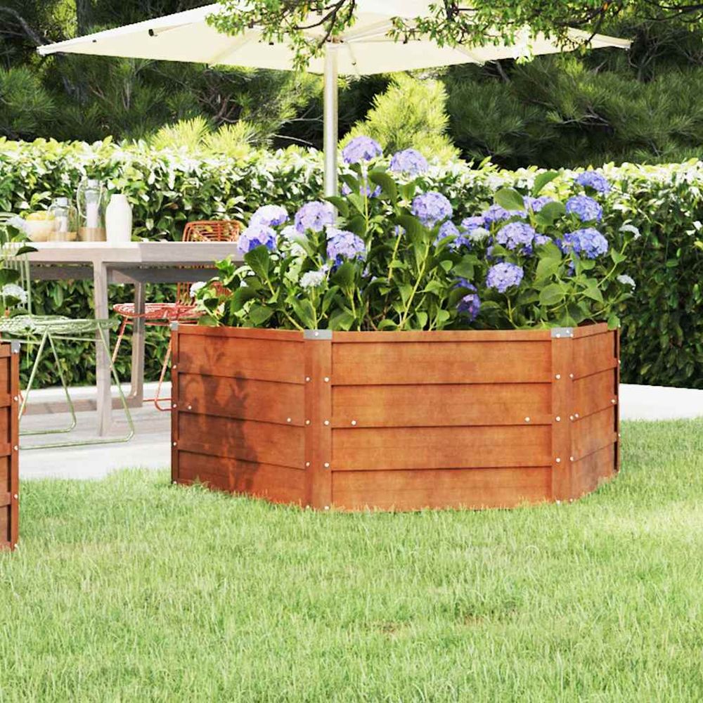 Jardinière hexagonale en acier corten effet rouillé 129x129x45 cm