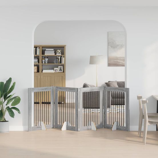 Grande barrière bois intérieur pour chien pliable modulable 321x100cm gris
