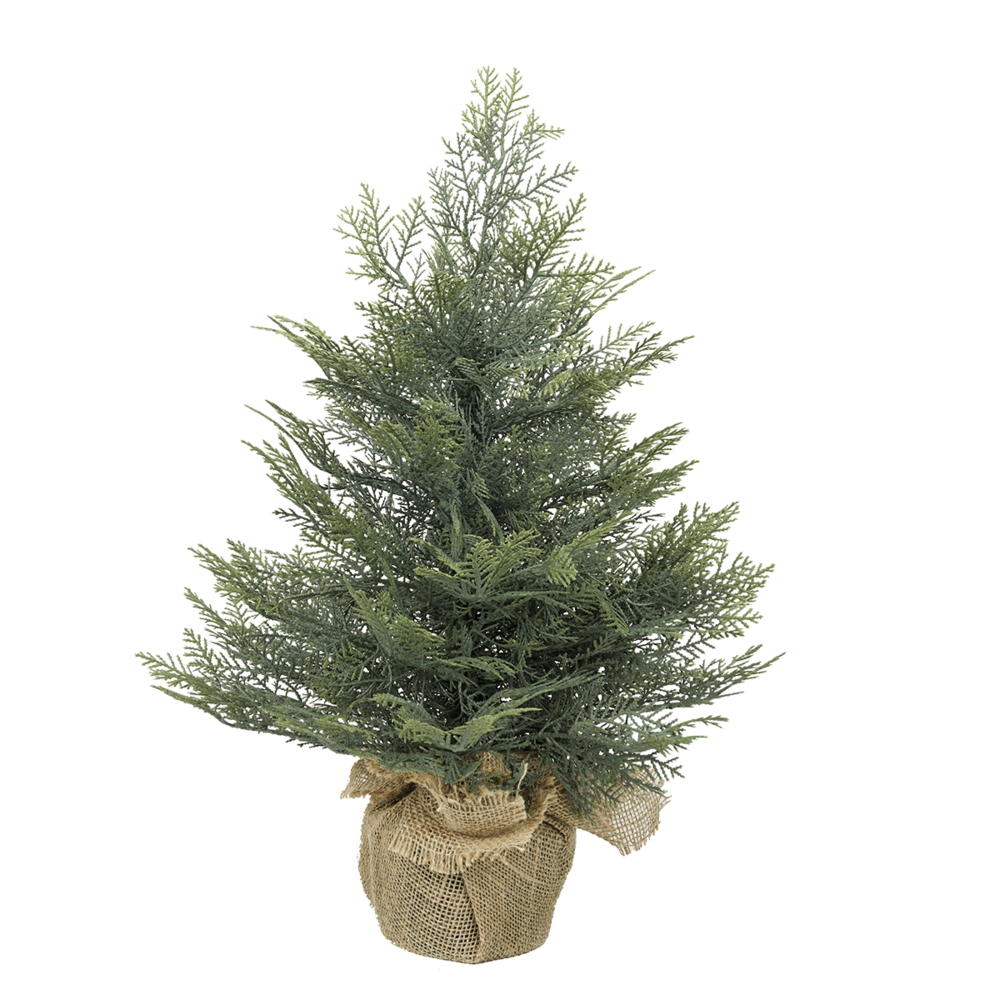 Petit sapin de noël artificiel de table 60 cm en pot jute - style cyprès - little grove