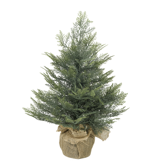 Petit sapin de noël artificiel de table 60 cm en pot jute - style cyprès - little grove