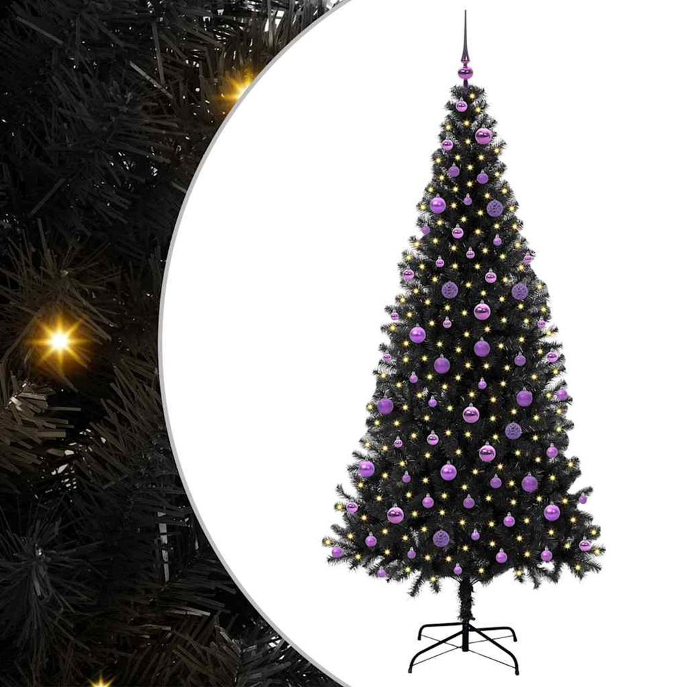 Sapin de noël avec 300 led avec support noir 210 cm pvc