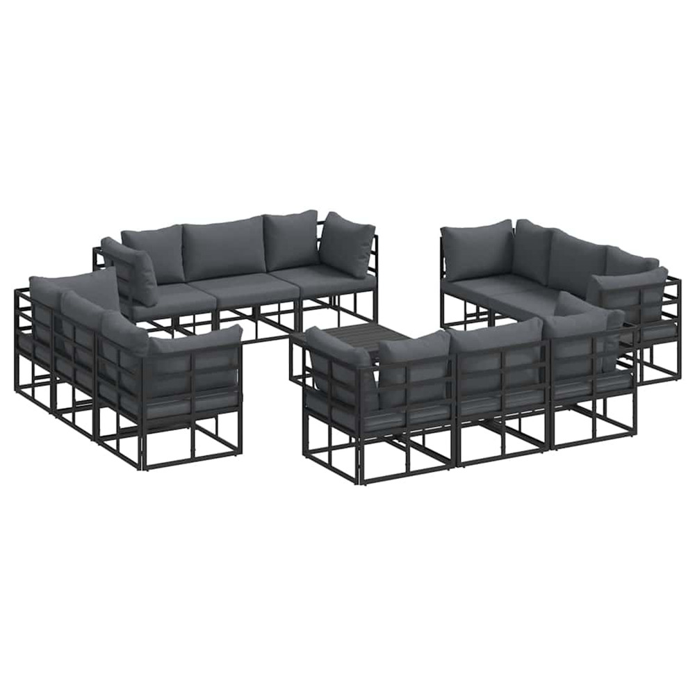 Ensemble de canapé de jardin avec coussin 13 pcs noir aluminium