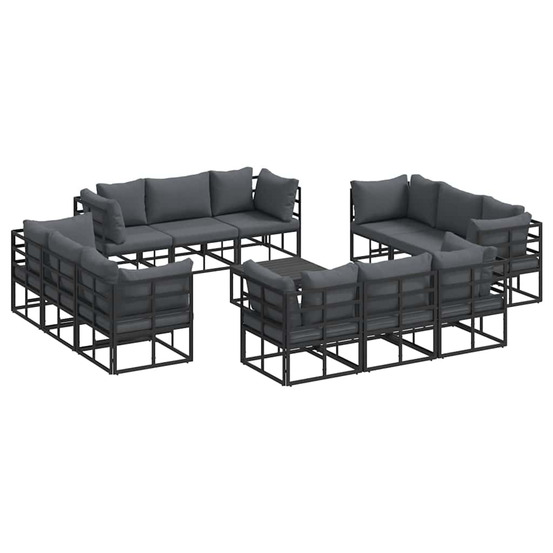 Ensemble de canapé de jardin avec coussin 13 pcs noir aluminium