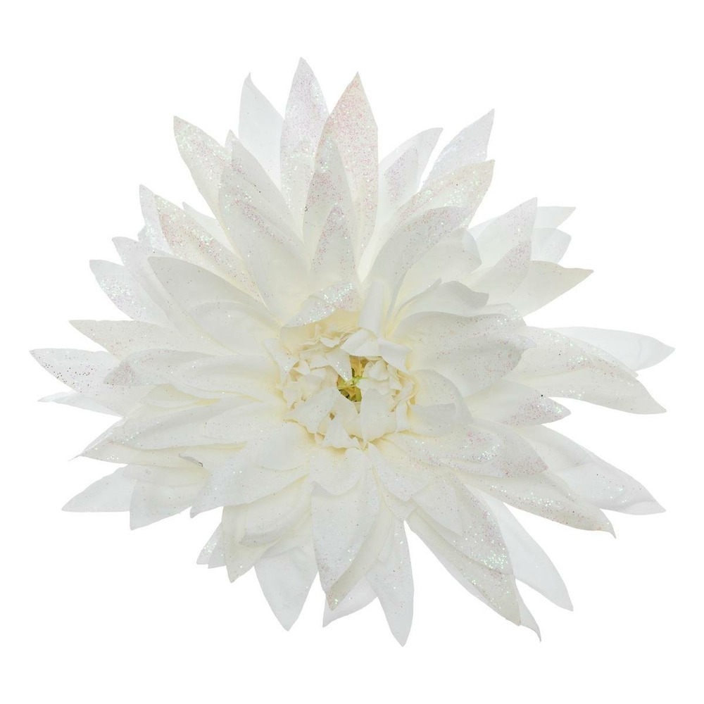 Décoration de sapin dahlia blanc pailletée 15cm
