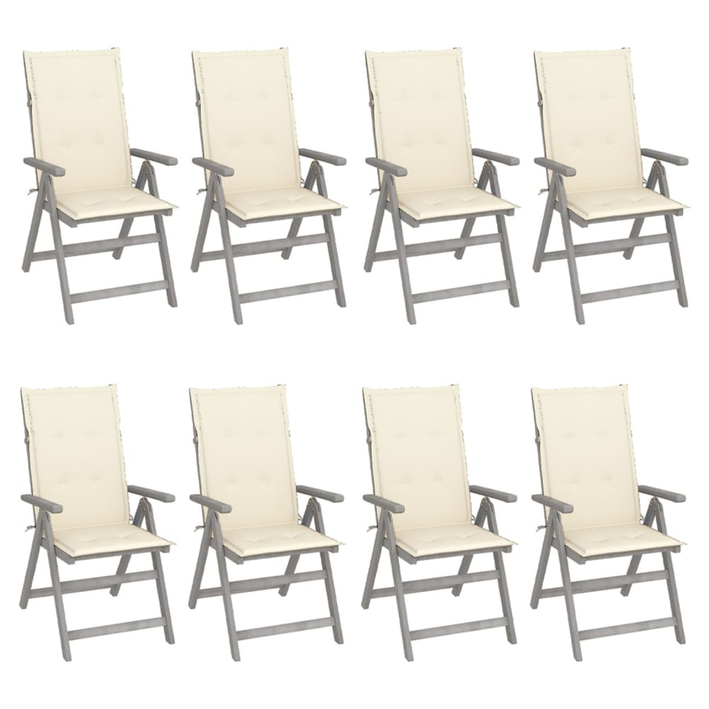 Chaises inclinables de jardin et coussins lot de 8 gris acacia