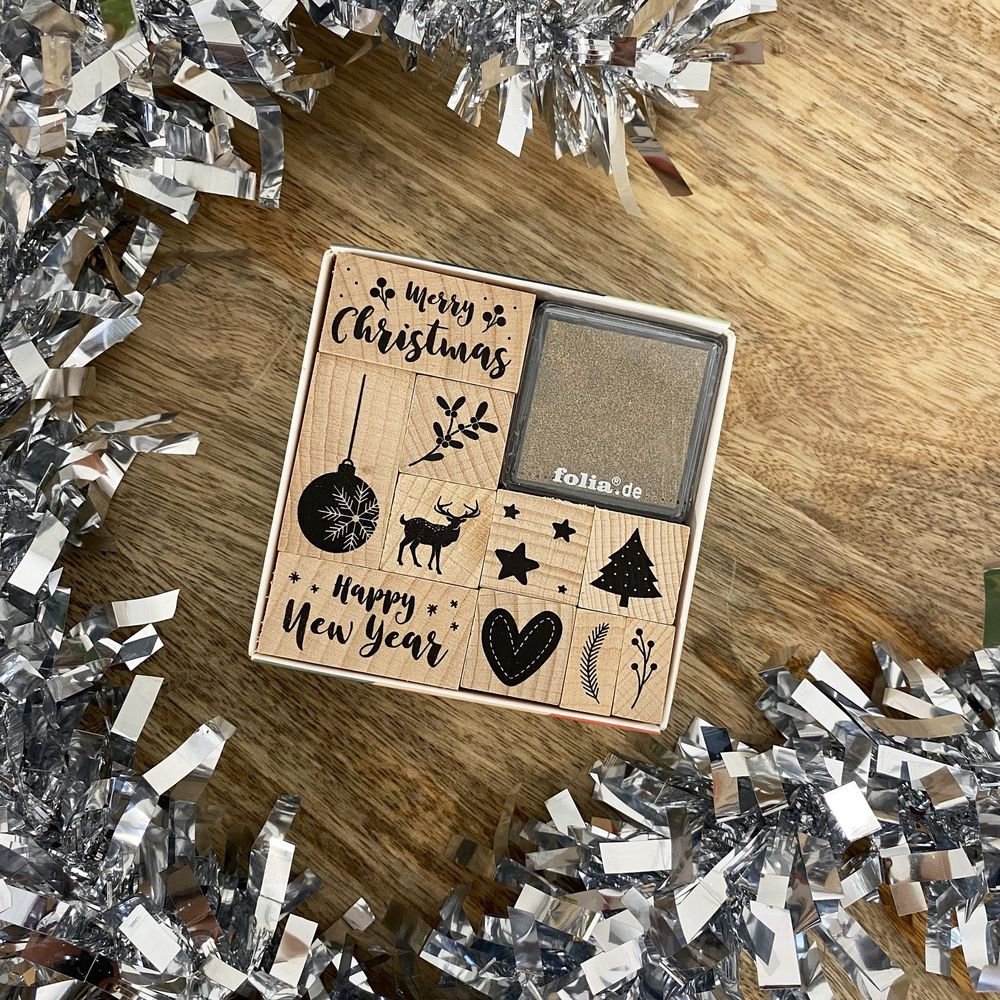 Kit de tampons motif noël en bois - 12 pièces