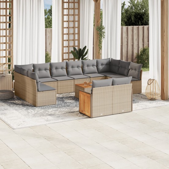 Salon de jardin avec coussins 13 pcs beige résine tressée