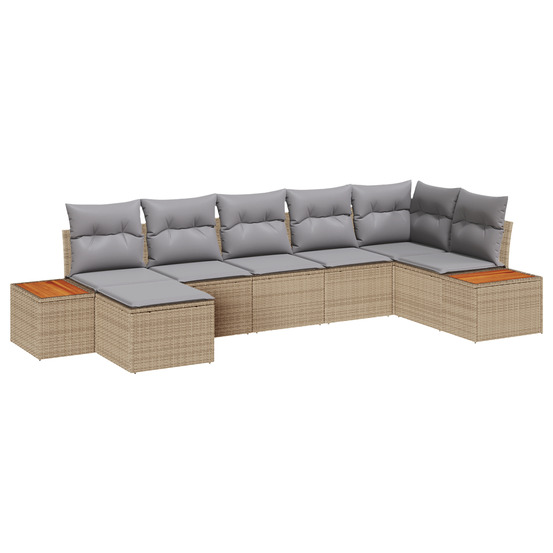 Ensemble de canapé de jardin 7 pièces avec coussins beige poly rattan acacia