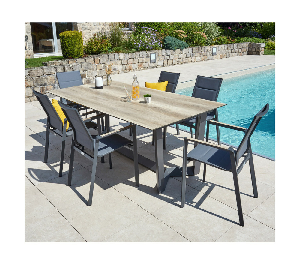 Ensemble table et chaises de jardin - 6 places - chêne doré et nuit - jul carmel