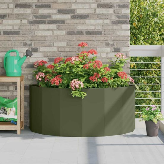 Jardinière demi-ronde acier pour jardin vert olive 120x60x50 cm