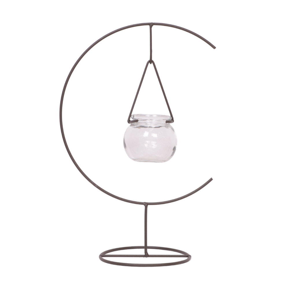 Photophore bougie bougeoir noël métal verre gris 34cm