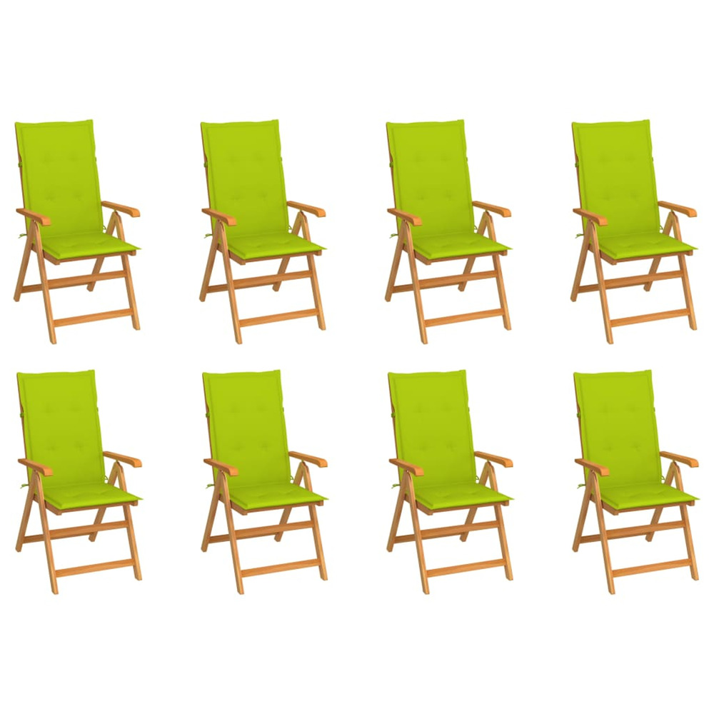 Chaises inclinables de jardin et coussins lot de 8 teck solide