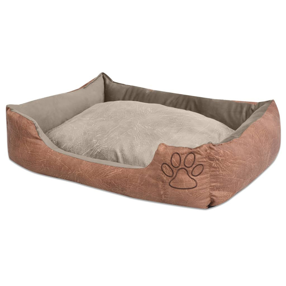 Lit pour chiens avec coussin cuir artificiel pu taille xl beige