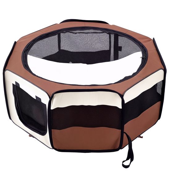 Parc enclos pliable tissu oxford petits animaux filet respirant 90x41cm marron