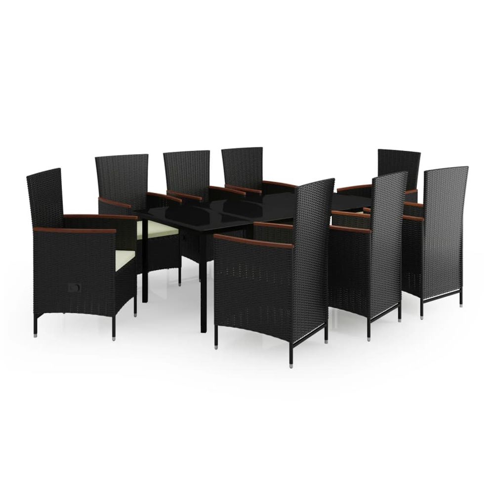 Ensemble à manger de jardin avec coussins 9 pcs noir