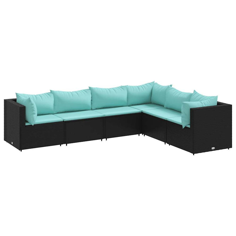 Salon de jardin 6 pcs avec coussins noir résine tressée