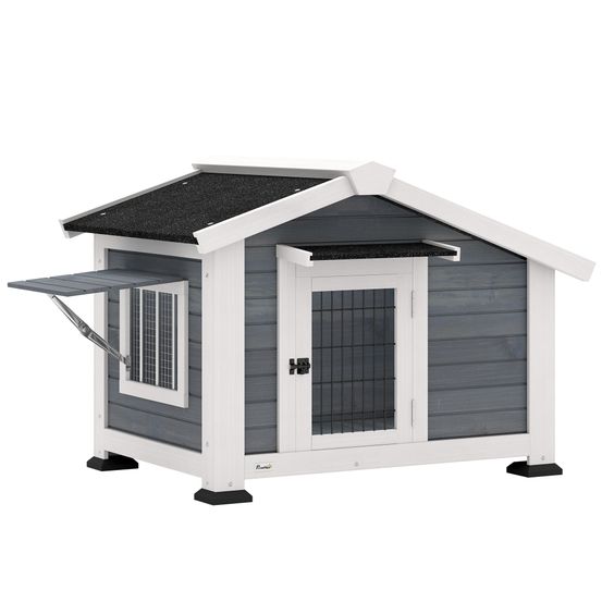 Niche chien extérieur bois abri jardin plancher amovible toit étanche 98x76x69cm gris