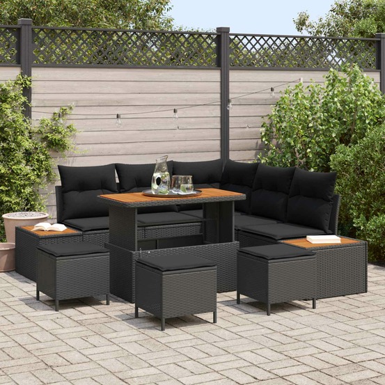 Ensemble de canapé de jardin 9 pcs noir polyrotin