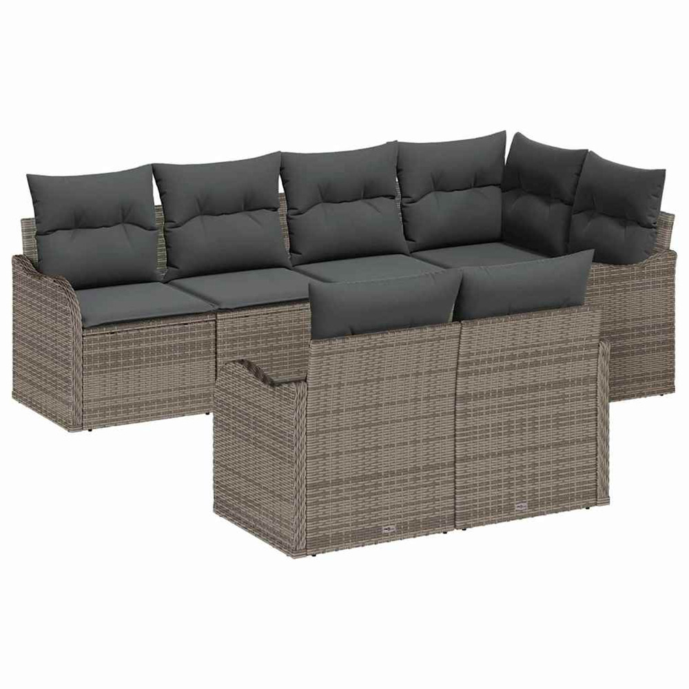 Ensemble de canapé de jardin avec coussin 7 pcs gris poly rotin