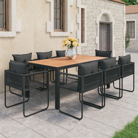 Ensemble à manger de jardin 9pcs pvc résine tressée noir marron