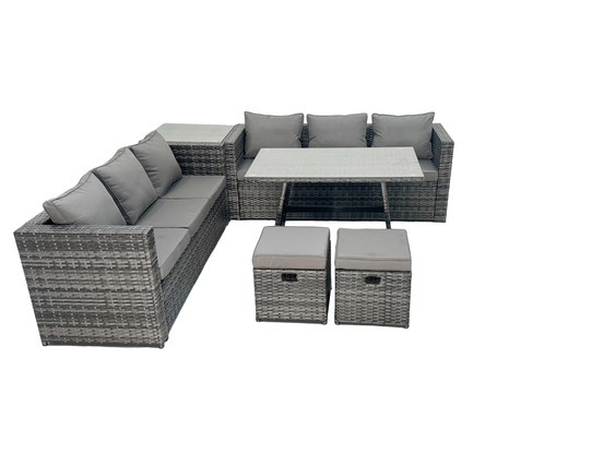 8 places ensemble de canapé en rotin extérieur avec table d'appoint table à manger 2 petits tabourets gris foncé mixte